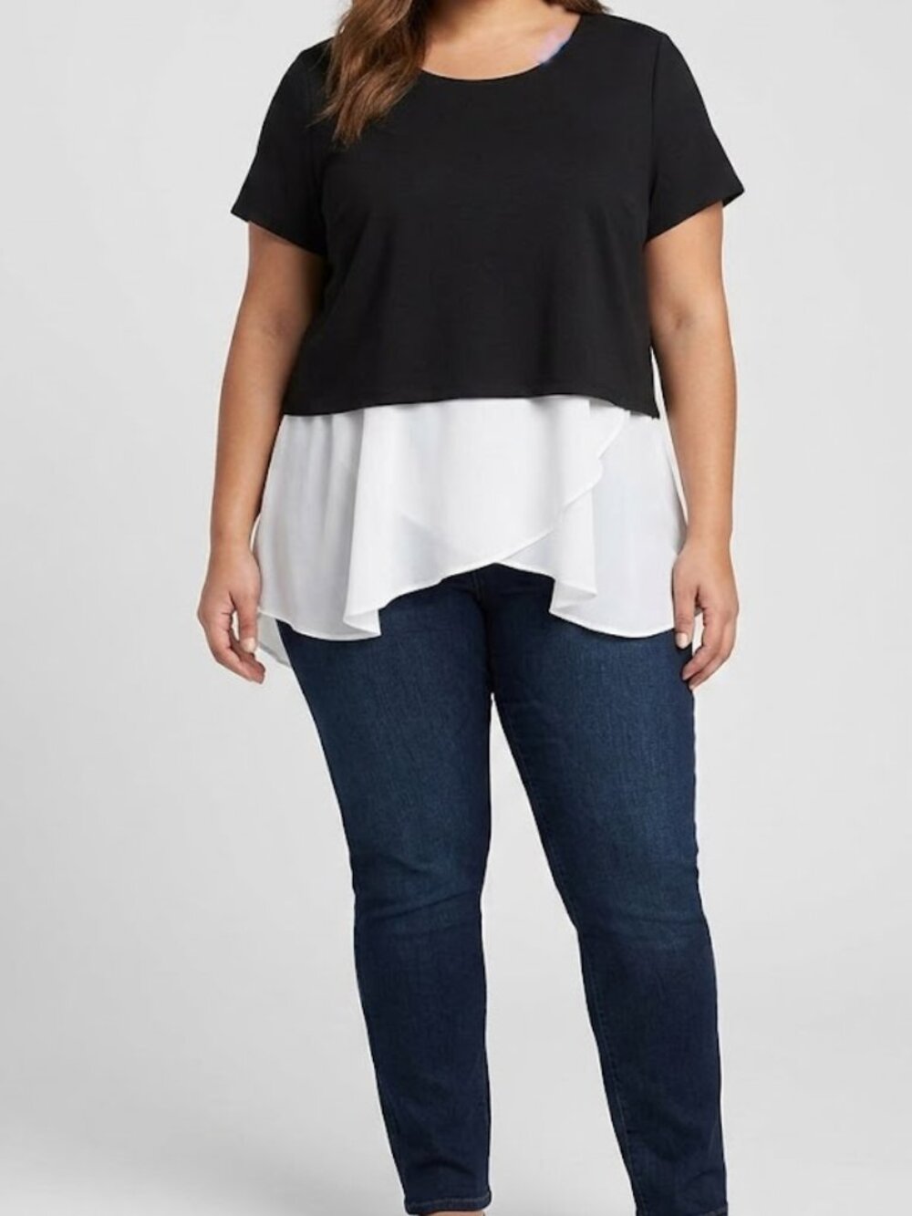 NWT Boutique + sz 2X black / white layered look tunic top